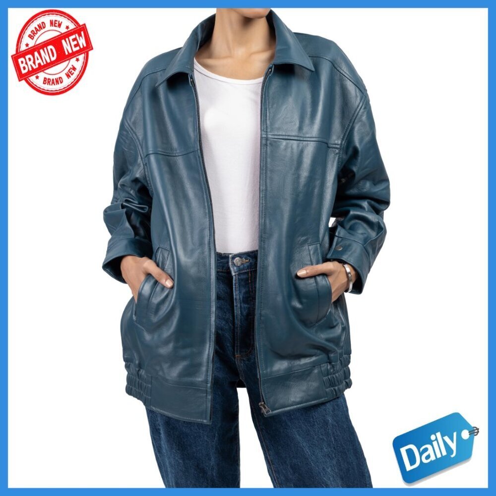 Oversized Lambskin Leather Jacket Women's Plus Size Aviator Style